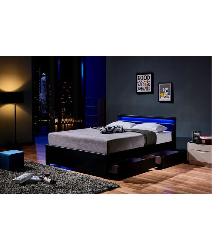Hamilton Black Pu Leather Bed Frame, Queen Size Bed Frame With Led Lights