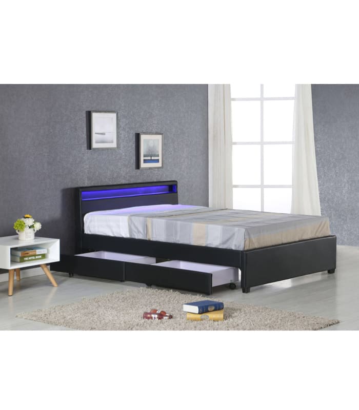 Leather Bed Frame Black, White Leather Bed Frame With Drawers