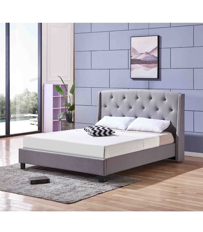 Modern Grey Winged Headboard Linen, Linen Upholstered Bed Headboard