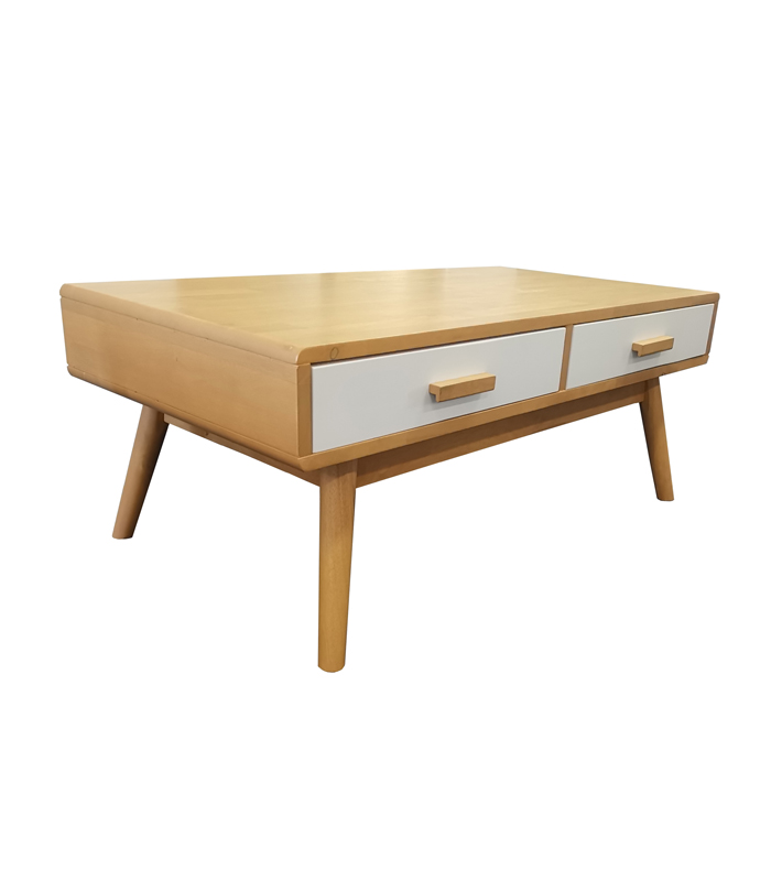 White Drawer Solid Wood Coffee Table, Solid Rubberwood Coffee Table